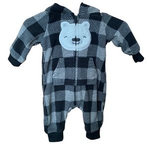 Adorable polar bear plaid hooded bodysuit, Carters, NB